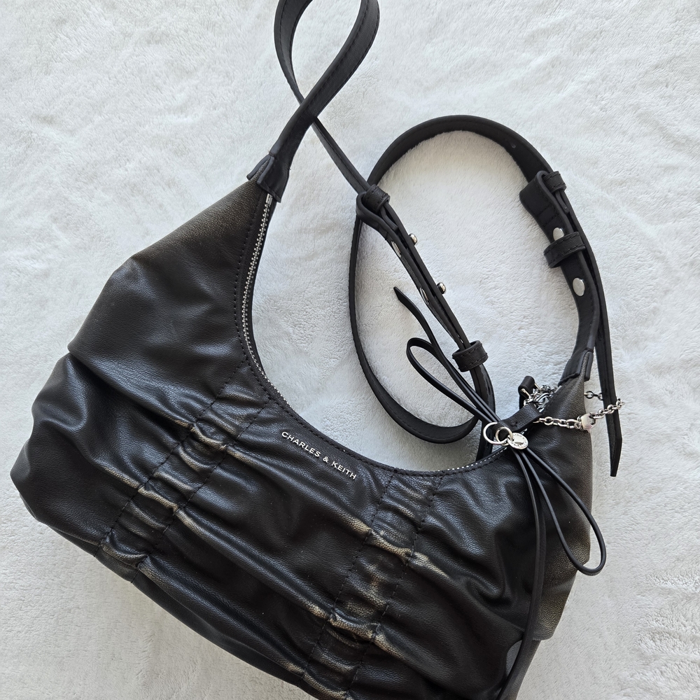 Charles & Keith Black Gathered Shoulder Bag